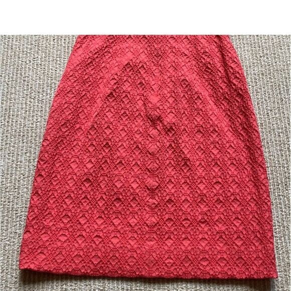 Kay Unger Deep Coral Textured Gold Belted Dress - Picture 6 of 16